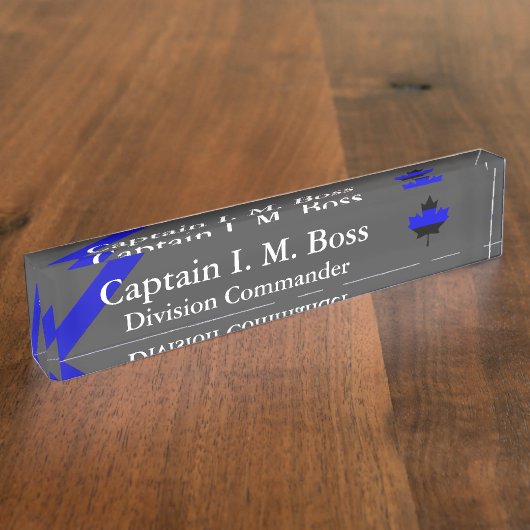 薄いブルーラインカナダメープルリーフデスク名プレート デスクネームプレート (側面)