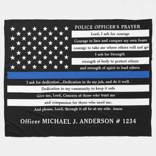 薄いブルーラインギフト警察官の祈りの言葉 フリースブランケット (正面(横))