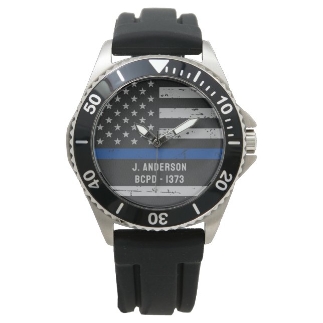 薄いブルーラインギフト – USAアメリカ国旗 – 警察 腕時計 (正面)