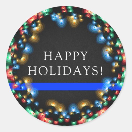 薄いブルーラインクリスマスカラーライトリース警察 ラウンドシール (正面)