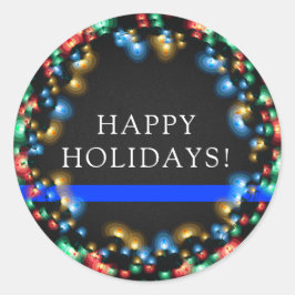 薄いブルーラインクリスマスカラーライトリース警察 ラウンドシール