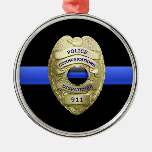 薄いブルーラインディスパッチャバッジメタルオーナメント メタルオーナメント (正面)