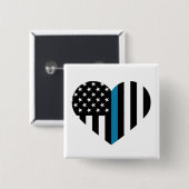 薄いブルーラインハート形の旗 缶バッジ (正面&裏面)