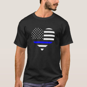 薄いブルーラインハート形アメリカ国旗の警察O Tシャツ
