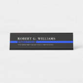 薄いブルーラインミニマルでパーソナライズな警察 デスクネームプレート (正面)