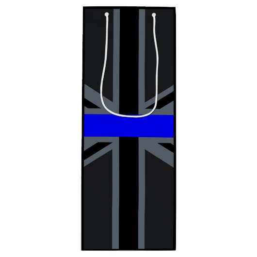 薄いブルーラインユニオンジャックデコール ワインギフトバッグ (正面)