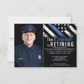 薄いブルーライン写真警察の退職パーティー 招待状 (正面)