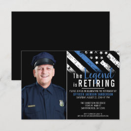 薄いブルーライン写真警察の退職パーティー 招待状