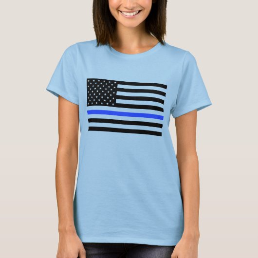 薄いブルーライン国旗の女性のシャツ Tシャツ (正面)
