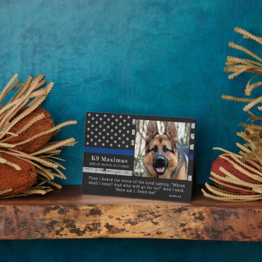 薄いブルーライン将校K9警察犬メモリアル フォトプラーク (側面)