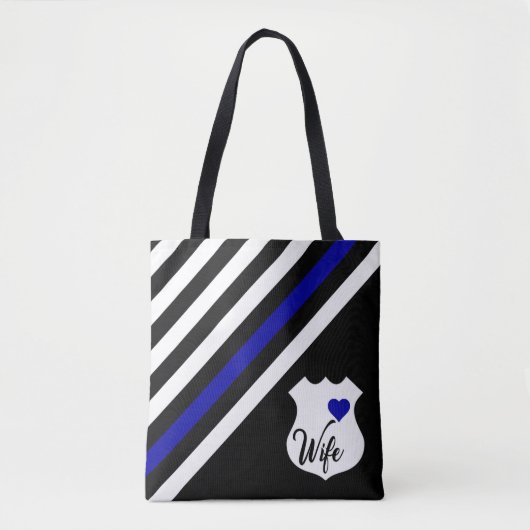 薄いブルーライン旗の警察の妻のバッジ トートバッグ (正面)