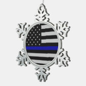 薄いブルーライン旗の雪片のオーナメント スノーフレークピューターオーナメント (右)