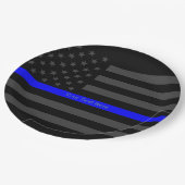 薄いブルーライン米国の旗あなた自身のパーソナライズ ペーパープレート (アングル)