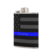 薄いブルーライン米国の旗パーソナライズなあなたの文字 フラスク (左)