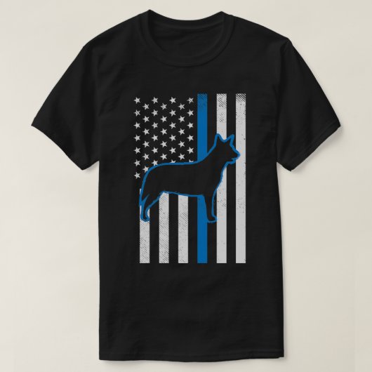 薄いブルーライン米国国旗のヒーラー警察牛の犬パ Tシャツ (デザイン正面)
