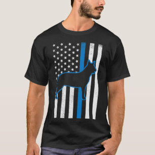 薄いブルーライン米国国旗のヒーラー警察牛の犬パ Tシャツ