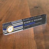 薄いブルーライン米国旗のカスタムの机用ネームプレート デスクネームプレート (側面)