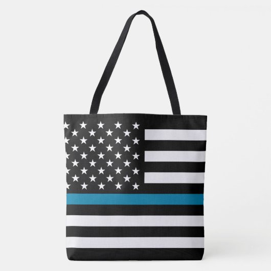 薄いブルーライン米国旗 トートバッグ (正面)