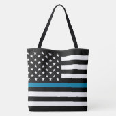 薄いブルーライン米国旗 トートバッグ (裏面)