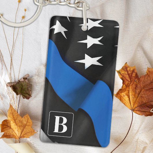 薄いブルーライン警パーソナライズされた察キーチェーン キーホルダー