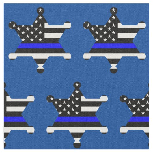 薄いブルーライン警察の保安官バッジパターン ファブリック (クローズアップ)