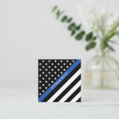 薄いブルーライン警察は及びストライプな旗主演します スクエア名刺 (スタンド正面)
