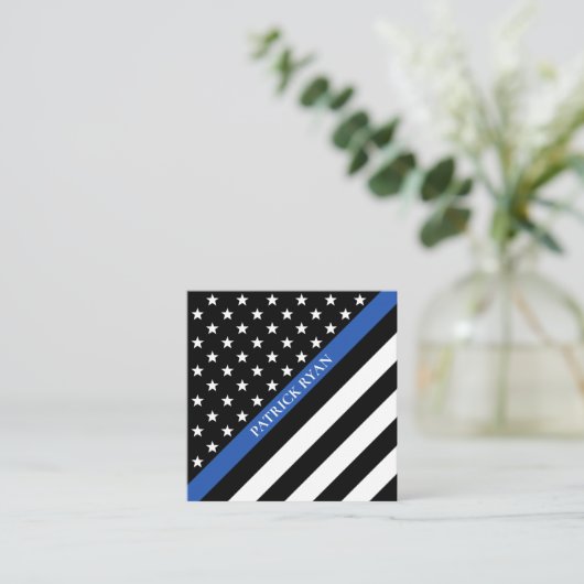 薄いブルーライン警察は及びストライプな旗主演します スクエア名刺 (スタンド正面)