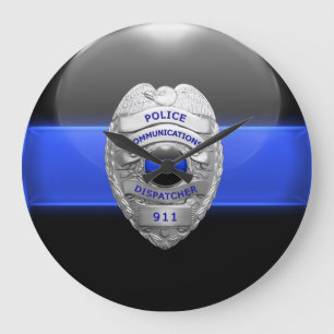 薄いブルーライン警察911大時計 ラージ壁時計