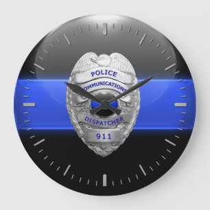 薄いブルーライン警察911大時計 ラージ壁時計