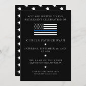 薄いブルーライン黒警察旗退職パーティー 招待状 (正面/裏面)