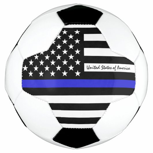 薄いブルーライン&サッカー米国国旗 サッカーボール (正面)