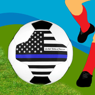 薄いブルーライン&サッカー米国国旗 サッカーボール