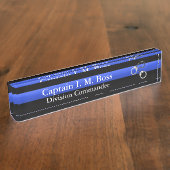 薄いブルーライン – シャックル机用ネームプレート デスクネームプレート (側面)