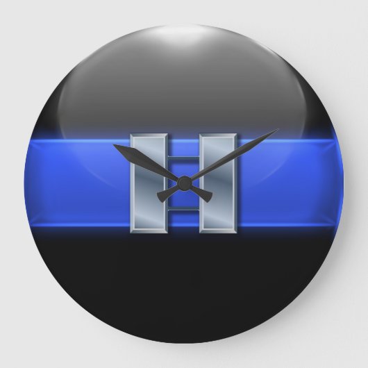 薄いブルーライン – シルバー警察のキャプテンバー ラージ壁時計 (正面)