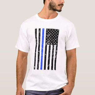薄いブルーライン-米国の旗-動揺してな警察 Tシャツ