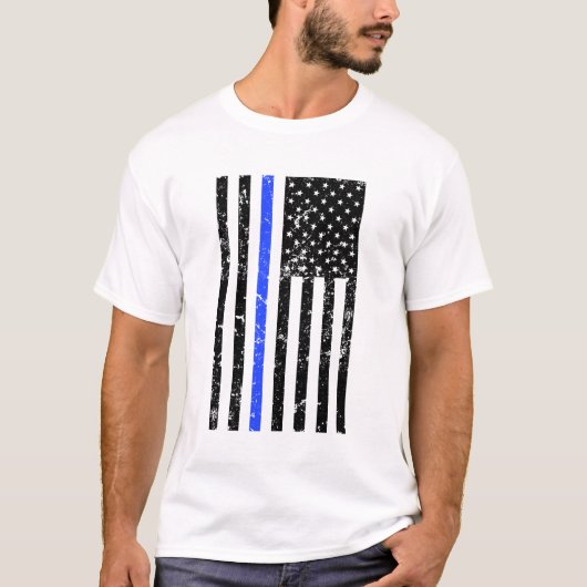 薄いブルーライン-米国の旗-動揺してな警察 Tシャツ (正面)