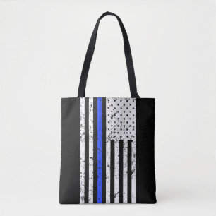 薄いブルーライン-警官-バッグ トートバッグ