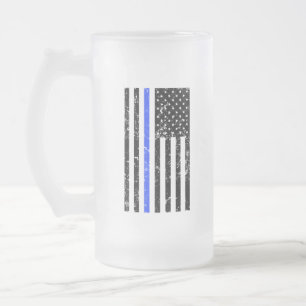 薄いブルーライン-警官-ビールのジョッキ フロストグラスビールジョッキ