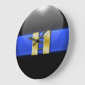 薄いブルーライン – 金ゴールド警察キャプテンバー ラージ壁時計 (傾斜)