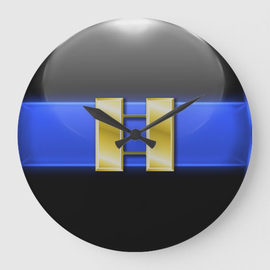 薄いブルーライン – 金ゴールド警察キャプテンバー ラージ壁時計 (正面)