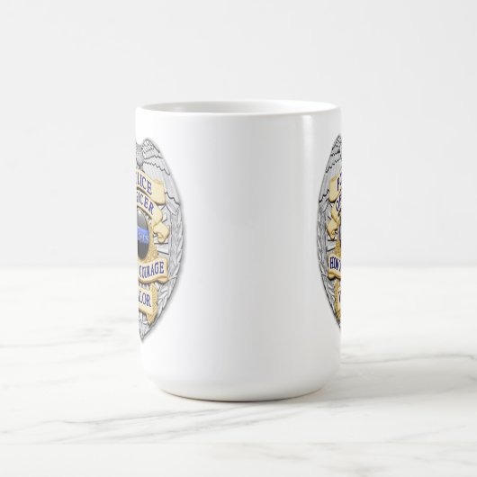 薄いブルーライン – 15年実績の警察バッジ コーヒーマグカップ (中央)