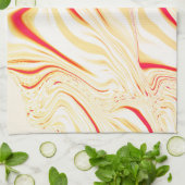 薄いベージュのトーン、赤いピンクのカーブを持つ波状の布 キッチンタオル (折り畳み)