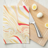 薄いベージュのトーン、赤いピンクのカーブを持つ波状の布 キッチンタオル (四つ折り)