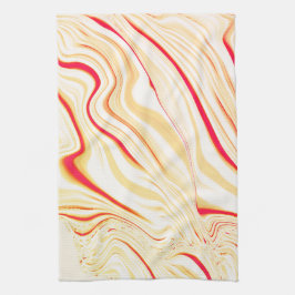 薄いベージュのトーン、赤いピンクのカーブを持つ波状の布 キッチンタオル