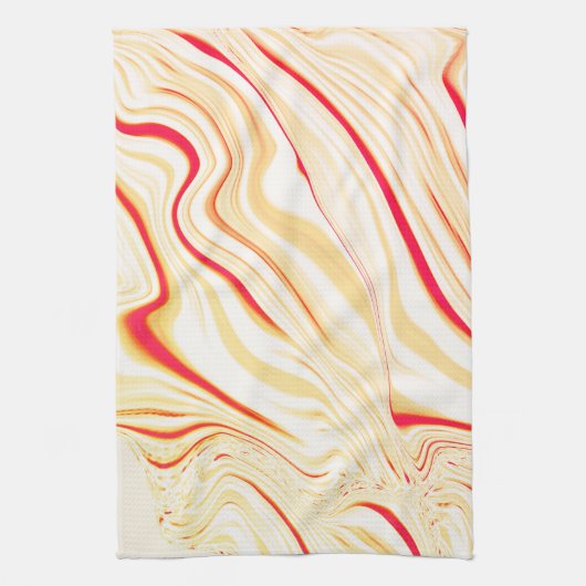 薄いベージュのトーン、赤いピンクのカーブを持つ波状の布 キッチンタオル (縦)