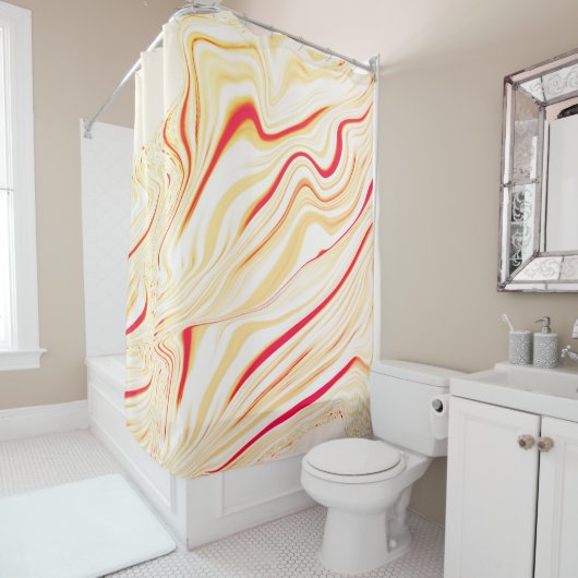 薄いベージュのトーン、赤いピンクのカーブを持つ波状の布 シャワーカーテン (インサイチュ)