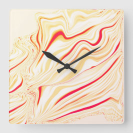 薄いベージュのトーン、赤いピンクのカーブを持つ波状の布 スクエア壁時計