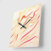薄いベージュのトーン、赤いピンクのカーブを持つ波状の布 スクエア壁時計 (傾斜)