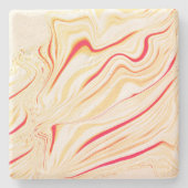 薄いベージュのトーン、赤いピンクのカーブを持つ波状の布 ストーンコースター (正面)