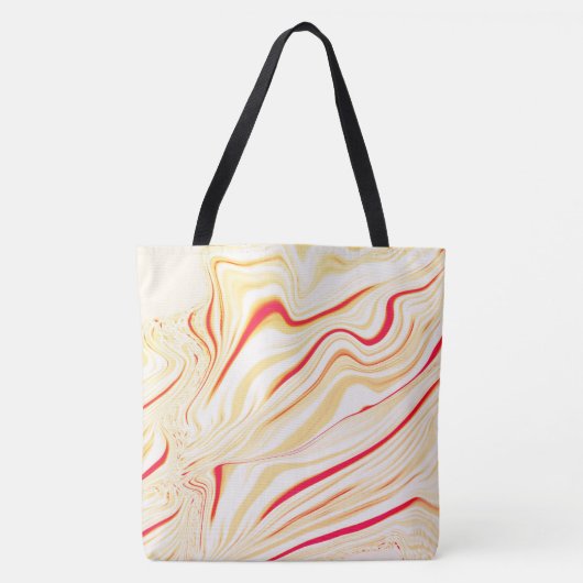 薄いベージュのトーン、赤いピンクのカーブを持つ波状の布 トートバッグ (正面)